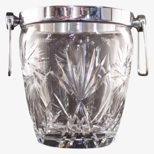 Cut Glass And Chrome Ice Bucket - Glass