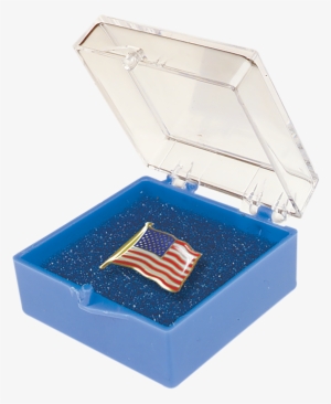 Usa Flag Lapel Pin - Custom 1 5/16" X 1 5/16" Plastic Box With Pad, Promotional