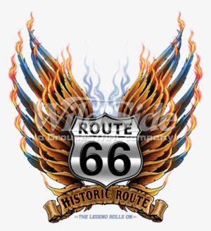 Route 66 Historic Route Spread Wings - Imshirt Route 66 - Flügel Und Flammen