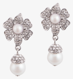 Roll Over Image To Zoom In - Pavé Flower Earrings With Pearl