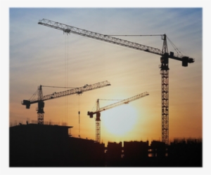 Silhouettes Of Construction Cranes Against The Evening - Zurawie Wiezowe
