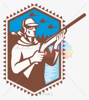 Stock Illustration Of Old Fashioned Cartoon Drawing - Hunter With Shotgun Rifl Square Car Magnet 3" X 3"