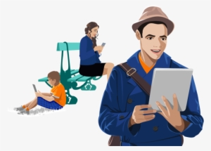 Several People Reading At Tablet - Mobile Phone