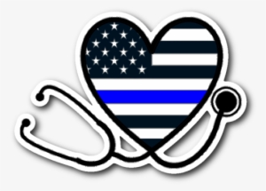 Thin Blue Line Heart Stethoscope Flag Die Cut Vinyl - Thin Blue Line Stethoscope