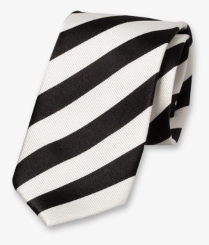 Black/white Satinsilk Striped Tie - Cravate Rayure Noire Blanc
