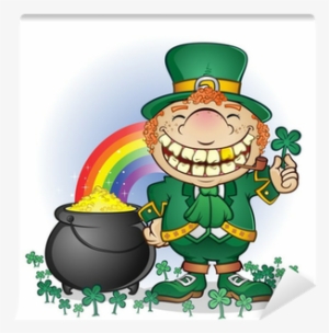 Leprechaun Pot Of Gold Cartoon Character Wall Mural - Leprechaun With Pot Of Gold