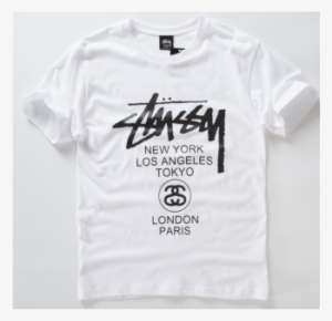Stussy Logo World Tour Crewneck T-shirt - Active Shirt