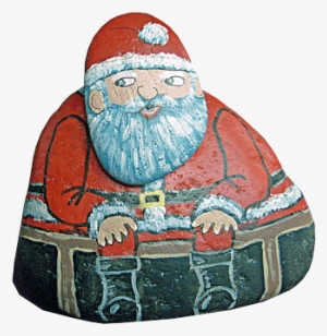 Santa Painted Rock With Detachable Head - Christmas Day
