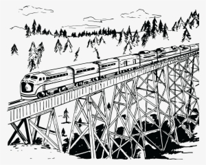 Free Clipart Of A Retro Black And White Train Crossing - Trestle Clipart