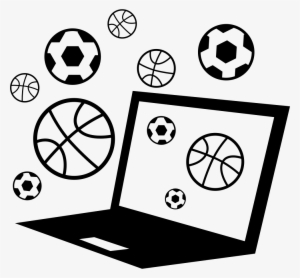 Computer With Soccer And Basketball Balls Around Comments - Vector Graphics