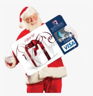 Picture Of Santa Holding An Over-sized Republic Visa - Santa Holding Gift Card