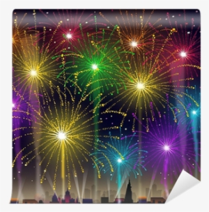 Fireworks On Cityscape-vector Wall Mural • Pixers® - Fireworks