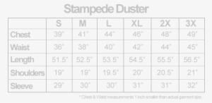 Stampede Duster Sizing Chart - Never Shout Never Christopher Drew
