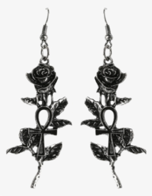 Ankh Rose Silver Earrings - Gothic Earrings
