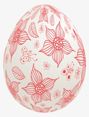 Easter White Egg With Red Flowers Png Clipart Picture - Easter