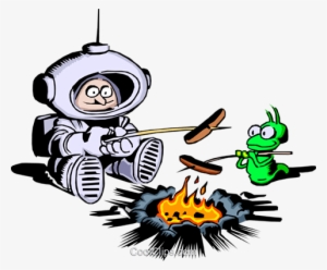 Cartoon Spaceman Roasting Hot Dogs Royalty Free Vector - Outer Space Clip Art