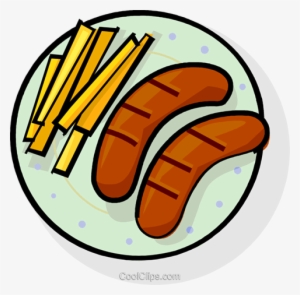 Sausages And French Fries Royalty Free Vector Clip - Sausage And Chips Clipart