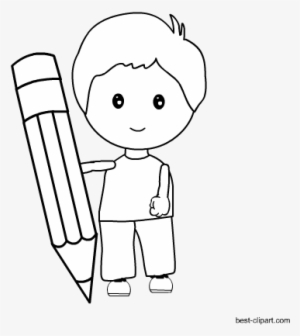 Black And White, Boy Holding A Pencil Clip Art - Free Content