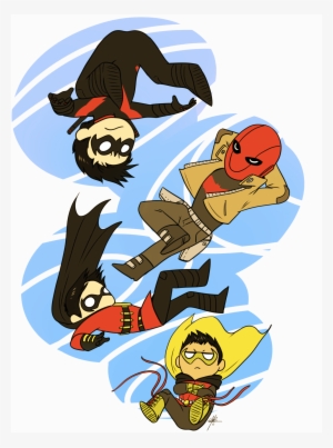 Nightwing, Red Hood, Red Robin, And Robin - Batman The Four Robins