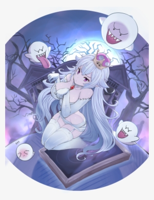 1girl Absurdres Bare Tree Boo Breasts Broken Window - Bowsette