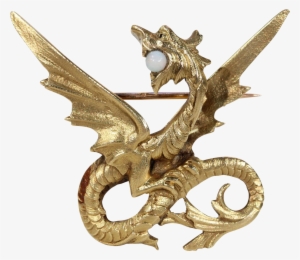 Antique French Wyvern Gold Opal Brooch Pin - Gold