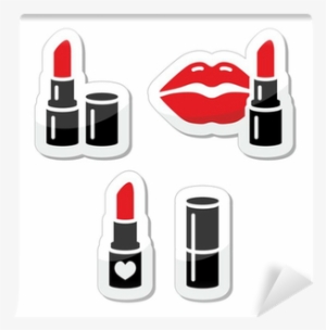 Lips And Red Lipstick Vector Icon Set Wall Mural • - Lipstick Symbols