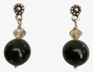 Silver Ball Motif Posts Black Pearl Earrings - Earring