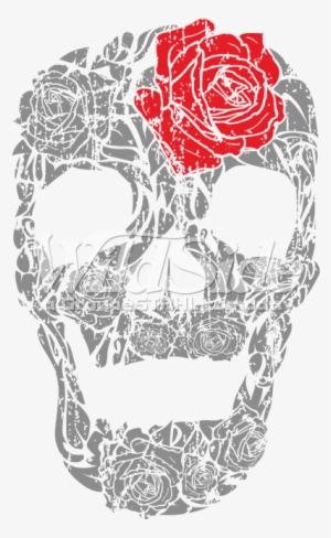 Rose Skull W/red Rose - Skull Made Of Roses Death Hardcore Biker Gothic Grim