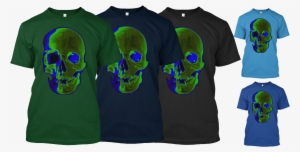 Green Blue Skull Tshirt - Halloween Skull Psychedelic Retro Rectangle Magnet