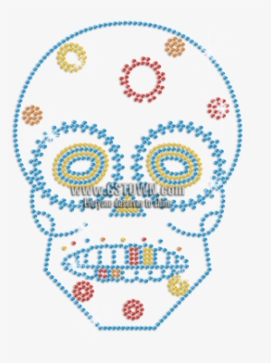Teal Blue Skull Hotfix Rhinestone Applique - Illustration