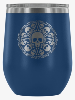 Teelaunch Wine Tumbler Blue Skull & Bones Wine Tumbler - Standard Size Skull Gothic Play Cards Great