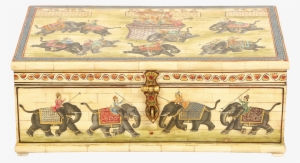 Sheesham Wood Box Elephant Design Painted - Wooden Box