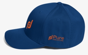 Flex Fit Blue Structured Twill Cap Orange Logo Named - Baseball Cap
