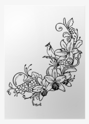 Flower Bird Orange Vintage Drawing Vector Poster • - Drawing
