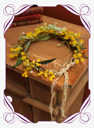 Silk Australian Native Wattle And Berry Flower Crown, - Fake Flower Cake Decorations