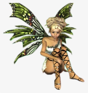 Fantasy Fairy Blonde Sitting Green Wings Image - Fantasy Fairy Clip Art