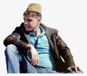 Guy, Sitting, Cap, Hat, Jacket, Shirt, Isolated - Sitting Gyuy