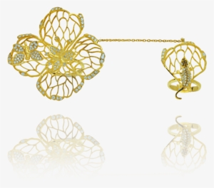 Filigree Flower Double Ring With Lizard - Body Jewelry