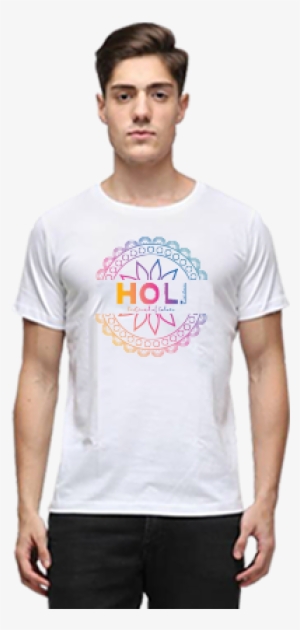 Circular Background Holi Festival Half Sleeves White - T-shirt