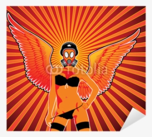 Fetish Style Angel Pin-up Wearing Gas Mask - Penblwydd Hapus Mam
