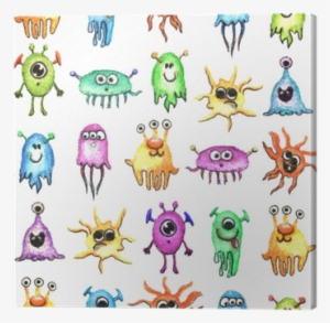 Little Funny Monsters Watercolor Seamless Pattern - Watercolor Painting