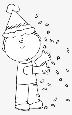 Black And White Kid With Birthday Confetti Clip Art - Birthday Boy Black And White Clipart