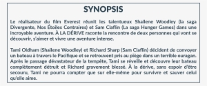 A La Derive Avec Shailene Woodley Et Sam Claflin - 2018
