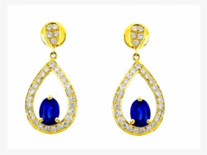Blue Sapphire And Diamond Earrings In 18k Yellow Gold - Earring