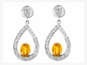 Citrine And Diamond Earrings In 18k White Gold - Citrine & Diamond Earrings