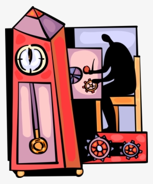 Vector Illustration Of Watch And Clockmaker Works On