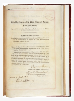 World War I Declaration Njoint Resolution Signed Lson
