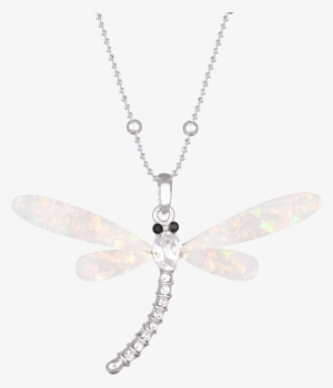 Pendant Dragonfly Opal Acrylic Wings White - Necklace