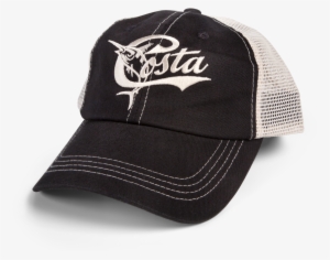 Costa Del Mar Retro Trucker In Black/stone, Angle - Costa Del Mar Costa Retro Trucker Cap - Black
