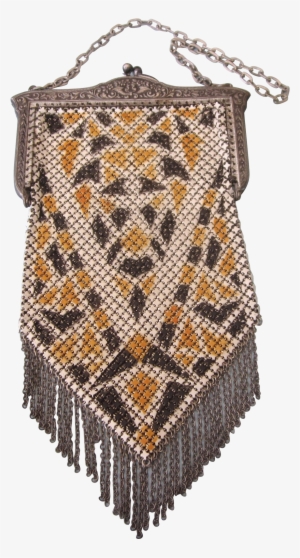 Art Deco Metal Mesh Fringed Purse, Ornate Frame - Pattern